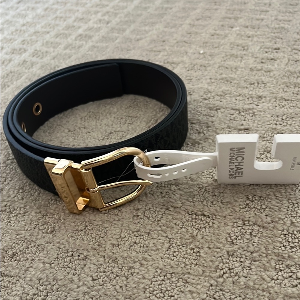Michael Kors Black/Brown Reversable Belt with Gold-Tone Buckle